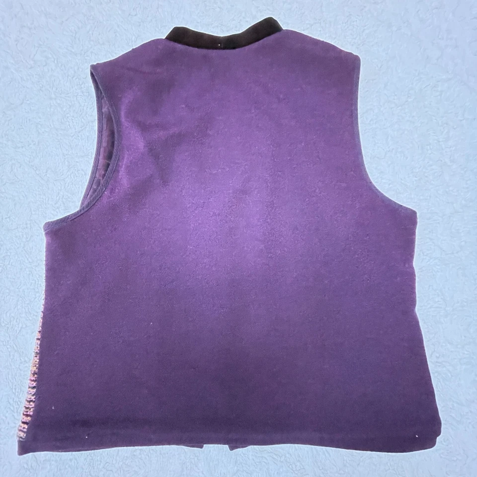 K.D Spring Womens Zip Front V-Neck Textured Reversible Vest Small Purple Pockets - Image 2 of 4