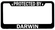 Protected By Darwin Black METAL License Plate Frame Auto