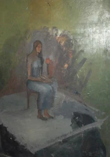 Vintage large oil painting portrait woman