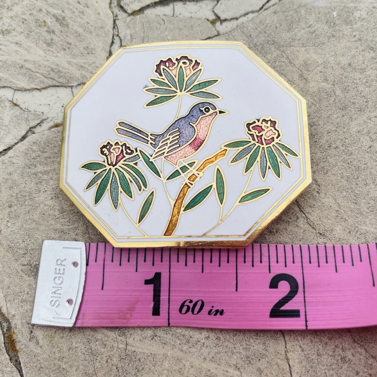 ?Vintage Enamel White Gold Colorful Tone Bird Flower Pendant Belt Purse Clip Vintage Enamel White Gold Colorful Tone Bird Flower Bolo  main image 2
