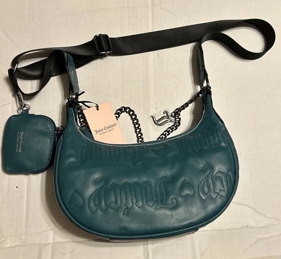 Juicy Couture Teal Emerald Quilted Puff Half Moon Xbody Bag Pouch