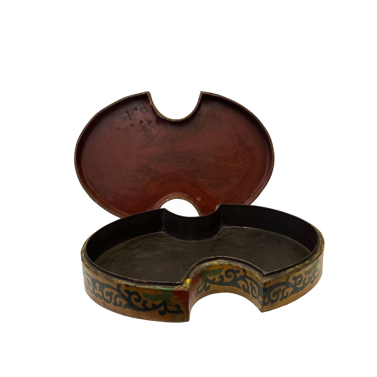 Chinese Distressed Mustard Yellow Phoenix Graphic Oval Shape Box ws3388S Chinese Distressed Mustard Yellow Phoenix Graphic Oval Shape Box ws3388S