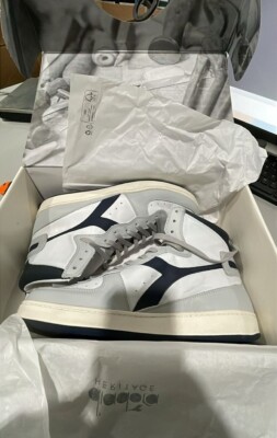 with box Diadora Mi Basket Used High Top  Mens White Sneakers Athletic Shoes