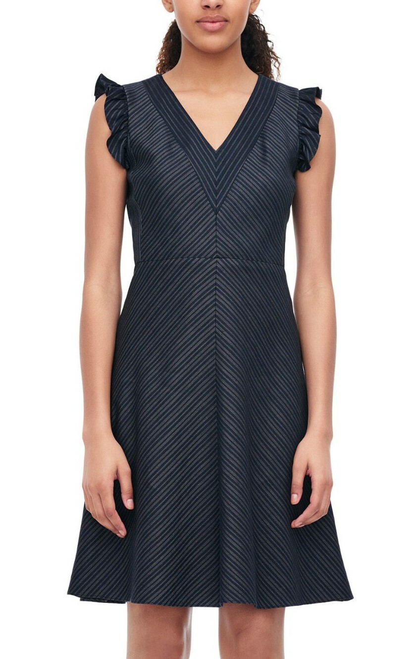 New Rebecca Taylor STRIPED SUITING V-NECK DRESS Dress