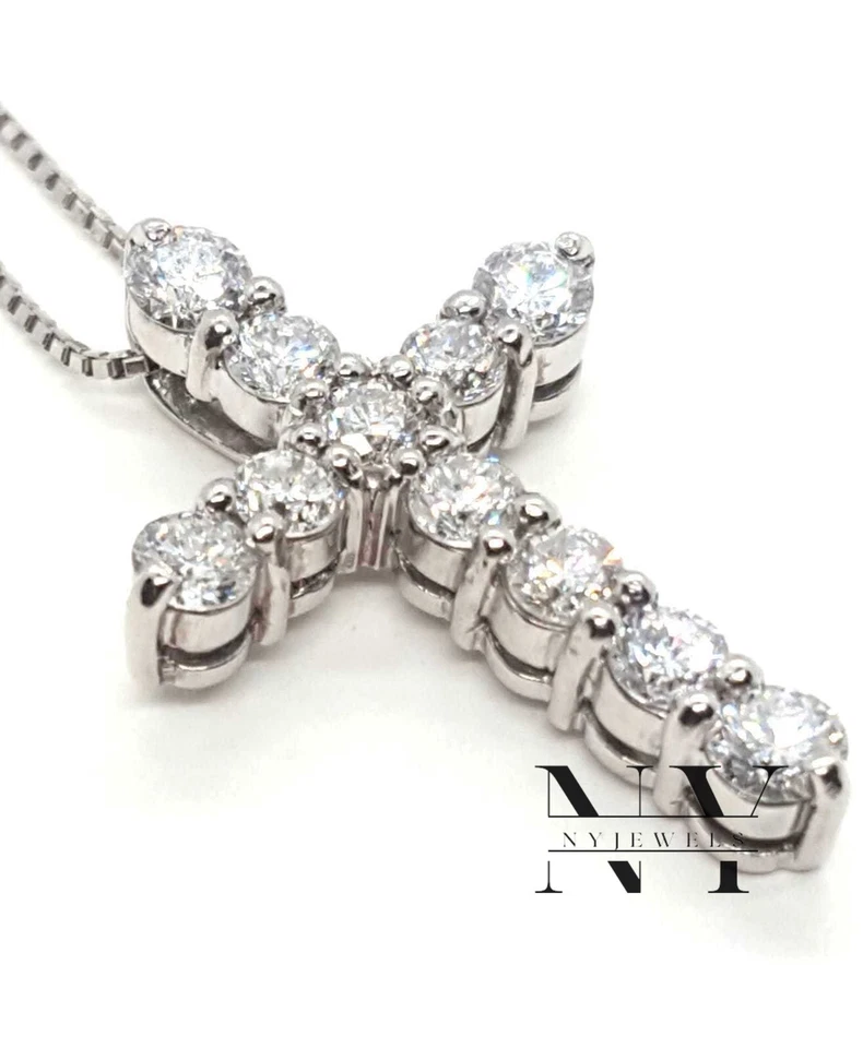 Colgante de boda cruz moissanita VVS1 oro blanco de 14 quilates 1,50 quilates excelente corte redondo Foto 3 de 4