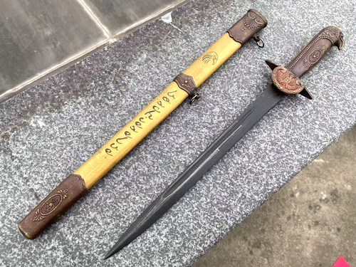 Military European Dagger Short Sword Ninja Tanto Knife Brass Handle Sheath Eagle