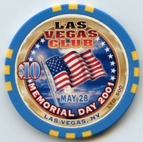 $10 Las Vegas Club Memorial Day LE Chip Downtown Las Vegas 2001 Obsolete