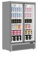 NEW UPRIGHT SILVER DOUBLE GLASS DOOR DISPLAY FOOD FREEZER ICE CREAM RRP £4398