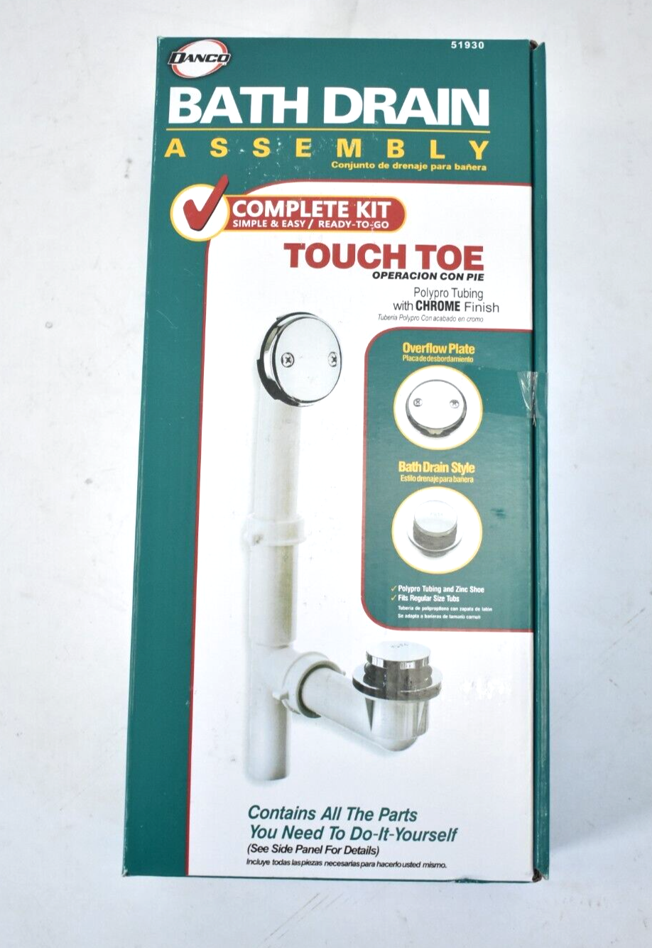 Chrome Danco Touch Toe Lift & Turn Bath Drain Kit  -image