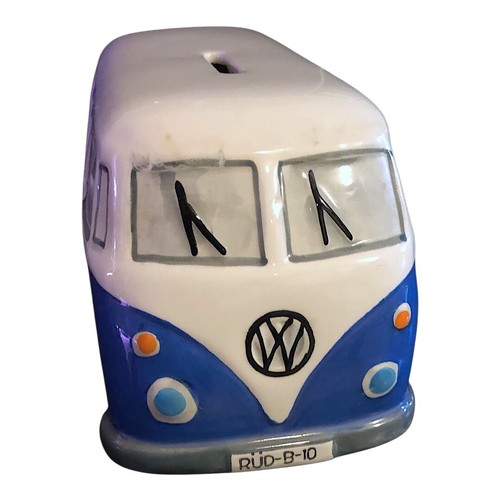 Vintage Blue and White Ceramic VW Volkswagen Van Coin Bank - Picture 2 of 6