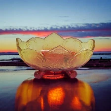 Vintage 1940's Jeanette Lombardi Floral Iridescent Carnival Glass Footed Bowl