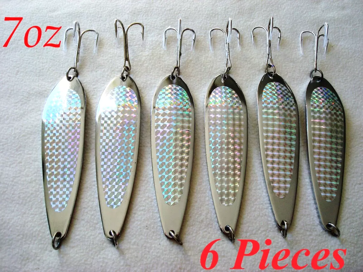 6 Pieces Casting 7oz crocodile spoons chrome/silver fishing lures