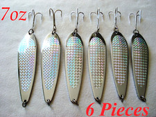 6 Pieces Casting 7oz crocodile spoons chrome/silver fishing lures 
