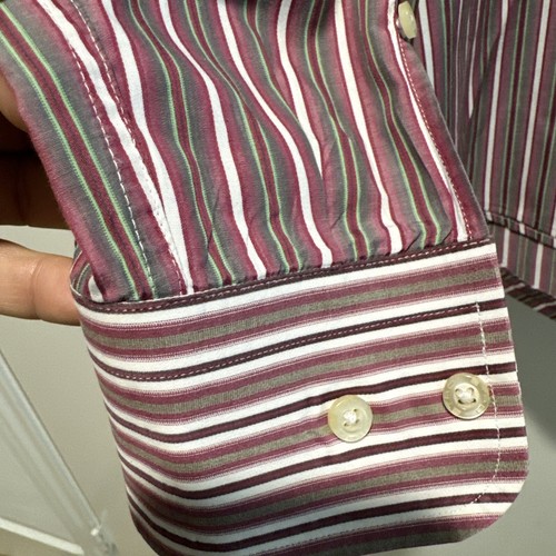 Camicia elegante Etro Milano a righe con bottoni viola marrone 44 slim fit Italia - Foto 4 di 5