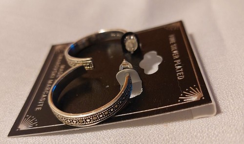 Genuine Marcasite Hoop Earrings in Silver-Plated - Picture 5 of 5
