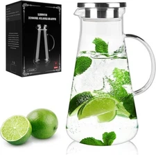2.2L Glass Water Jug Pitcher Juice Cocktail Tea Carafe with Stainless Steel Lid