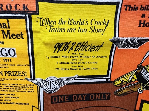23" X 40" Vintage Early Aviation Plane Ride Ads 48W Cotton Curtain Fabric #0996 - Picture 6 of 12