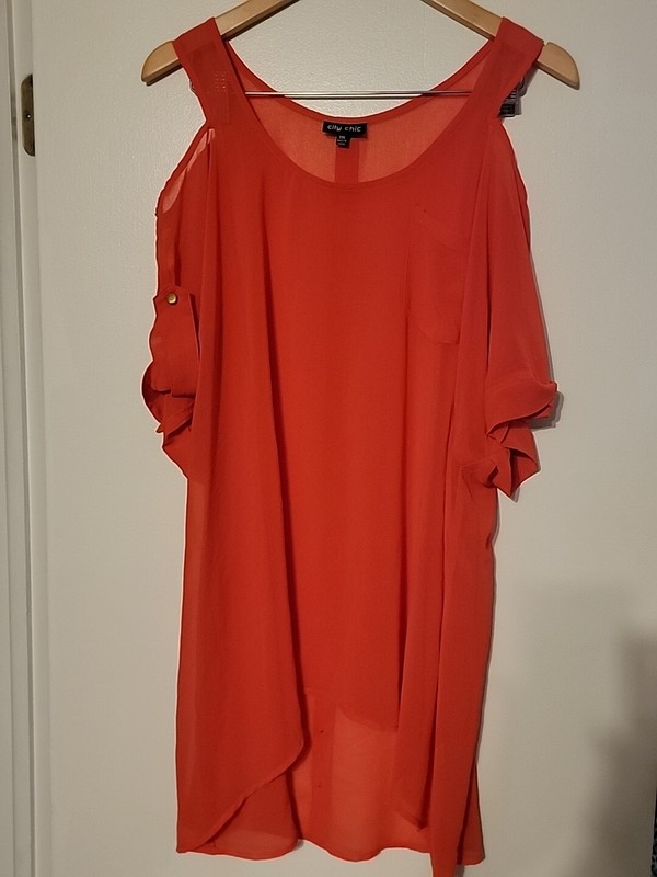 CITY CHIC Womens XXL Orange Cold Shoulder Sheer