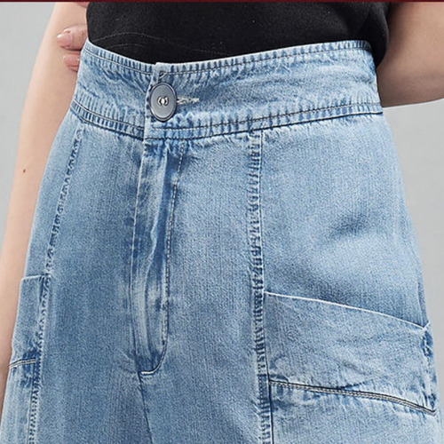 Mode Dame Denim Hose Jeans Hosen Hose Bloomers breites Bein Baggy Freizeit - Bild 6 von 9