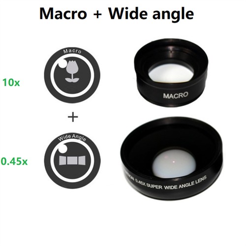 2In1 Phone Camera Lens Kit 0.45x Wide Angle 10x Macro Lens For All Smartphones - Zdjęcie 2 z 12