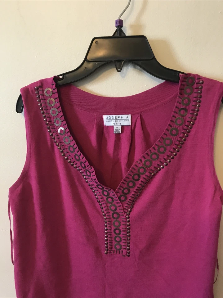 Joseph розовый вязаный без рукавов украшенный верхний размер маленький большой v-образным вырезом женщин - Изображение 3 из 4