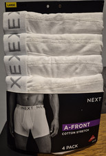 Next 4 Pack A Front Mens Cotton Stretch Boxers White Size Large 36-38"