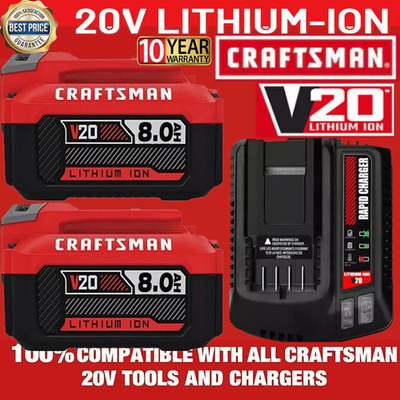 2PACK 20Volt For Craftsman V20 8.0Ah Li-ion Battery CMCB204 CMCB202 /Charger