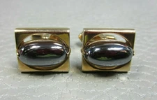 Vintage Reticulated Hematite Yellow Gold Plated Cuff Links 