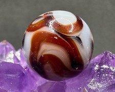 SWEET Vintage Alley Agate TRANSPARENT Swirl Marble Brownish  Wispy White - .63"