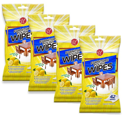 #ad 4Pk Furniture Polishing Wipes Wood Chair Table Chair Cleans Protects Lemon Scent $13.99
