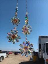2 PCS Crystal Flower Sun Catcher Prisms Colorful Suncatcher Hanging Ornament Cry