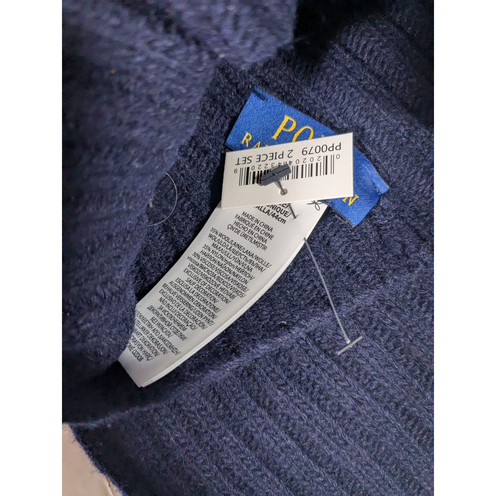 Set cappello e sciarpa Polo Ralph Lauren blu misto lana rosso pony set regalo 2 pezzi