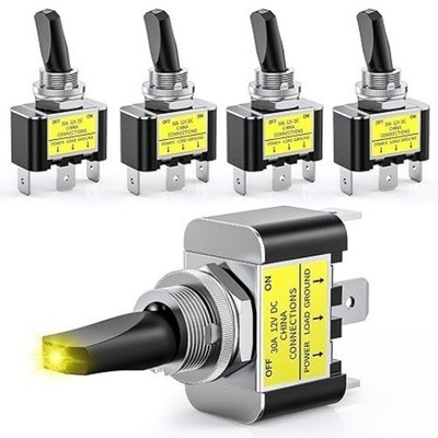 5PCS LED Toggle Switch ON Off 12V 30A Yellow LE Color: 3Pin LED Yellow - 5Pack