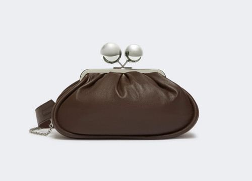 NWOT MAX MARA Pasticcino Shoulder Bag Clutch Medium Brown Glossy Napa Leather