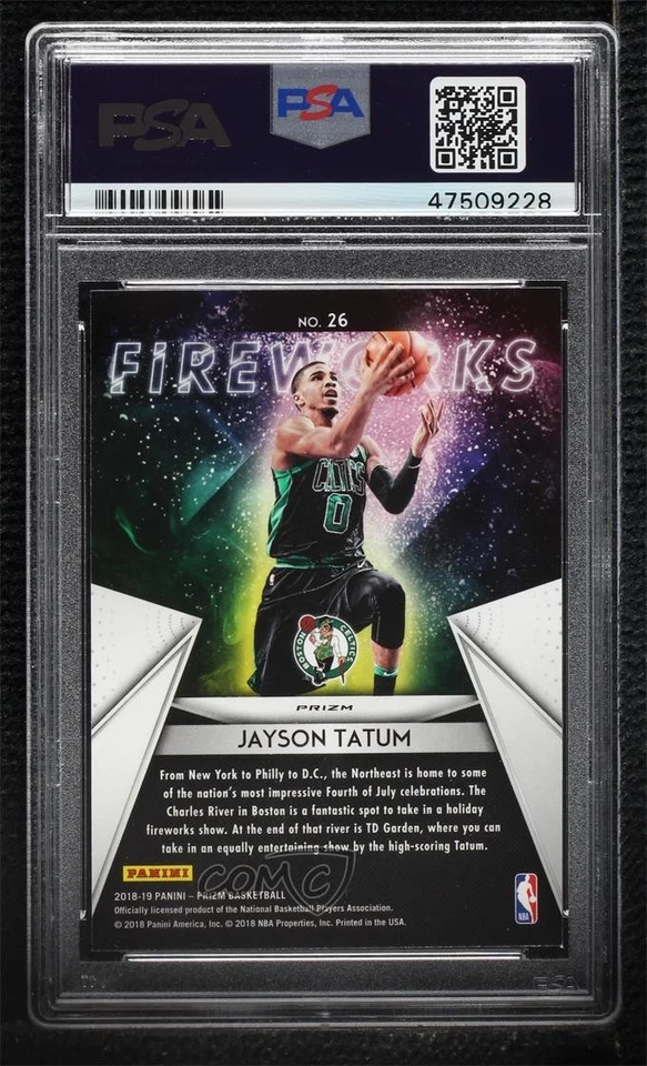 2018-19 Panini Prizm Fireworks Hyper Prizm Jayson Tatum #26 PSA 9 MINT - Image 2 of 2