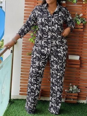 Plus Size - Two-Piece Black & White Street Ink Pants Outfit  New