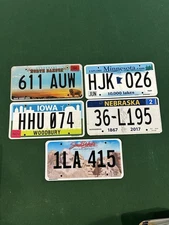 Mixed License Plate Lot Of 5 Plates Great For Crafting / Decor IA,ND,SD,NE,MN
