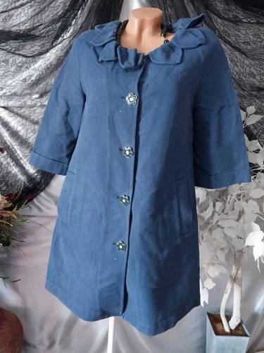 LOVE MOSCHINO CAPPOTTO BLU COLLO PETALO GIACCA BLU FIORE TG 6 36