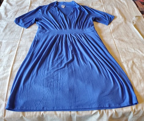 Chico's Sz 2 Dress Womens Blue Midi V Neck Pullover Short Sleeve Stretch Pockets - Bild 3 von 9