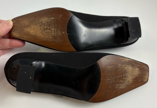 Vtg. Stuart Weitzman Women’s Kitten Heel Pumps Size 4.5 Black Fabric 90’s - Picture 7 of 9