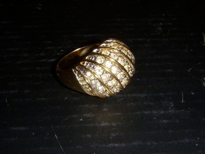 015 BURMA RING PLATTE GELBGOLD und WEISS 43 BERGSKRISTALLE Größe 56/57