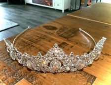 AUTHENTIC DAVID'S BRIDAL CRYSTAL 3D PAGEANT SILVER PROM HEADPIECE WEDDING TIARA
