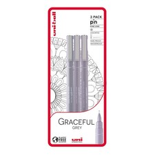 Uni-Ball Pin Graceful Grey Drawing Fine Detail Pen Set of 3
