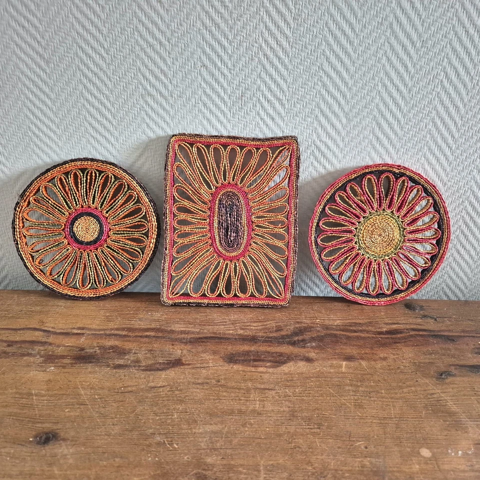 Vintage Set Of 3 Wicker Straw Trivet Hot Pad Woven Rattan Coasters Pan Holders - Image 2 of 3