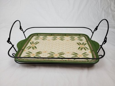 Temp-tations by Tara Old World Green Serving Tray with Wire Rack, Holder, Caddy