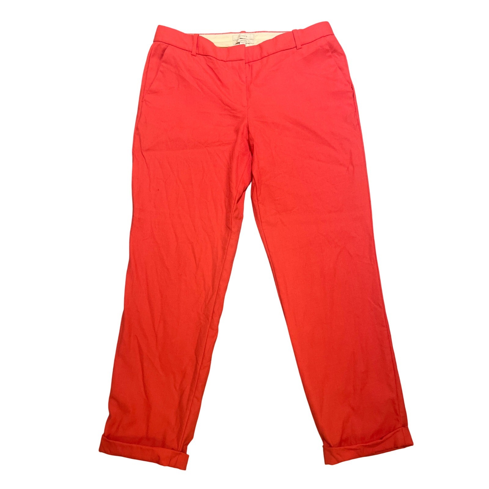 J. Crew Cafe Capri Pants Women's Size 6 Coral Red 100% Wool Cuffed Career Chic