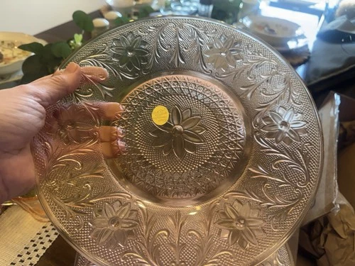 Pink Depression Glass Plates set of 4, Creamer & Sugar Bowl Set 2 cups