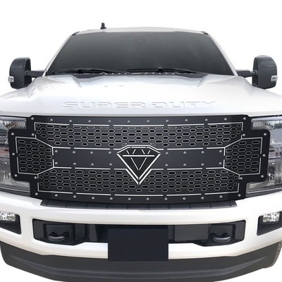 For Ford F-250 Super Duty 17-19 Main Grille 1-Pc Black Double Layer Laser Cut