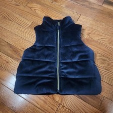 OshKosh B'Gosh Girls Faux Fur Puffer Vest Blue Gold Zipper Pockets 2T