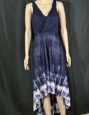 Sleeveless Chiffon Design High-Low Navy Blue And Purple Tie-Dye Maxi Dress Sz Xs